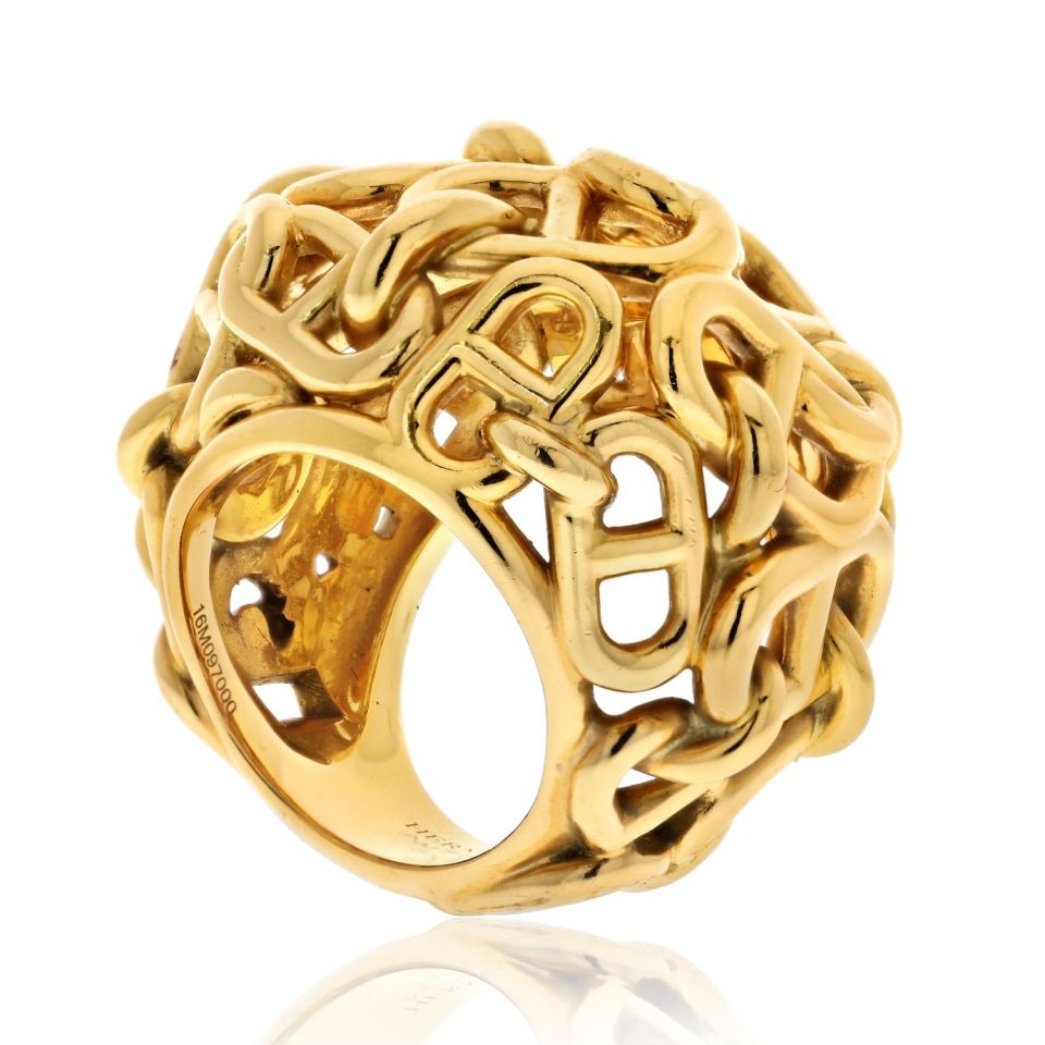 Hermes 18K Yellow Gold Chaîne d'Ancre Dome Cocktail Ring - The Back Vault