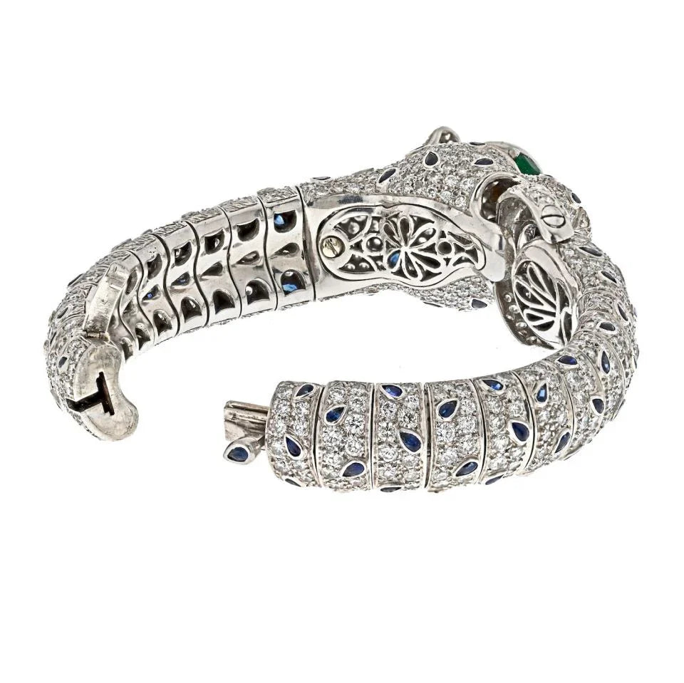 Platinum 40.00cttw Diamond And Sapphire Estate Panthere Bracelet - The Back Vault