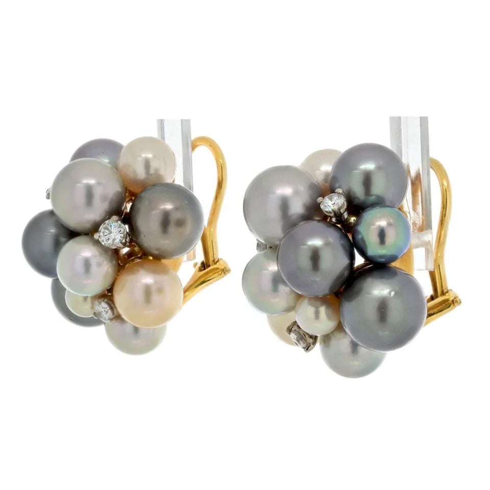 Seaman Schepps 18K Yellow Gold Bubble Multi-Color Pearl And Diamond Earrings - The Back Vault