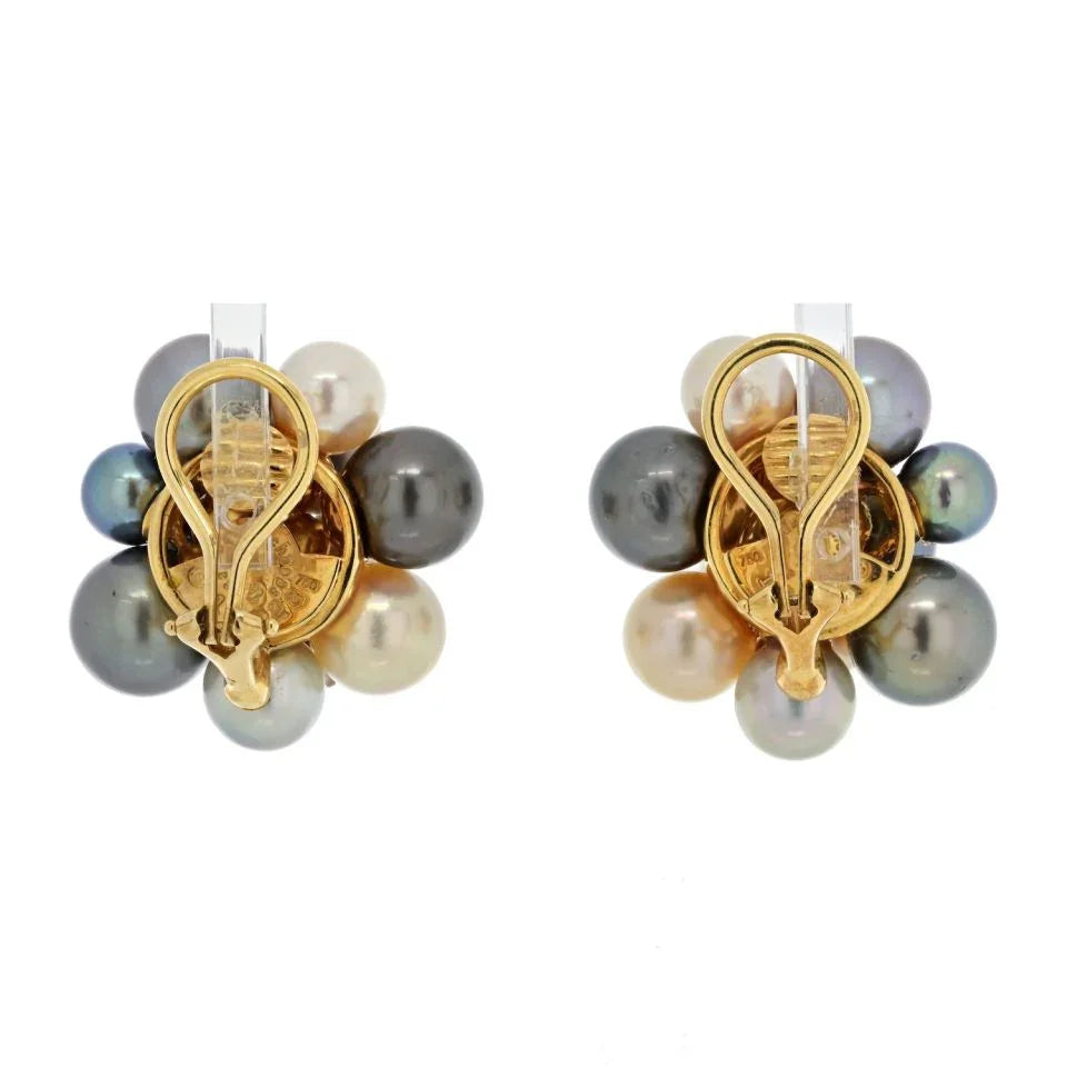 Seaman Schepps 18K Yellow Gold Bubble Multi-Color Pearl And Diamond Earrings - The Back Vault