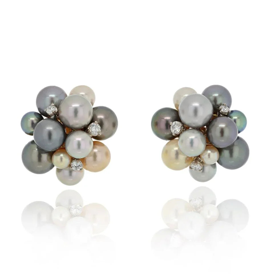 Seaman Schepps 18K Yellow Gold Bubble Multi-Color Pearl And Diamond Earrings - The Back Vault