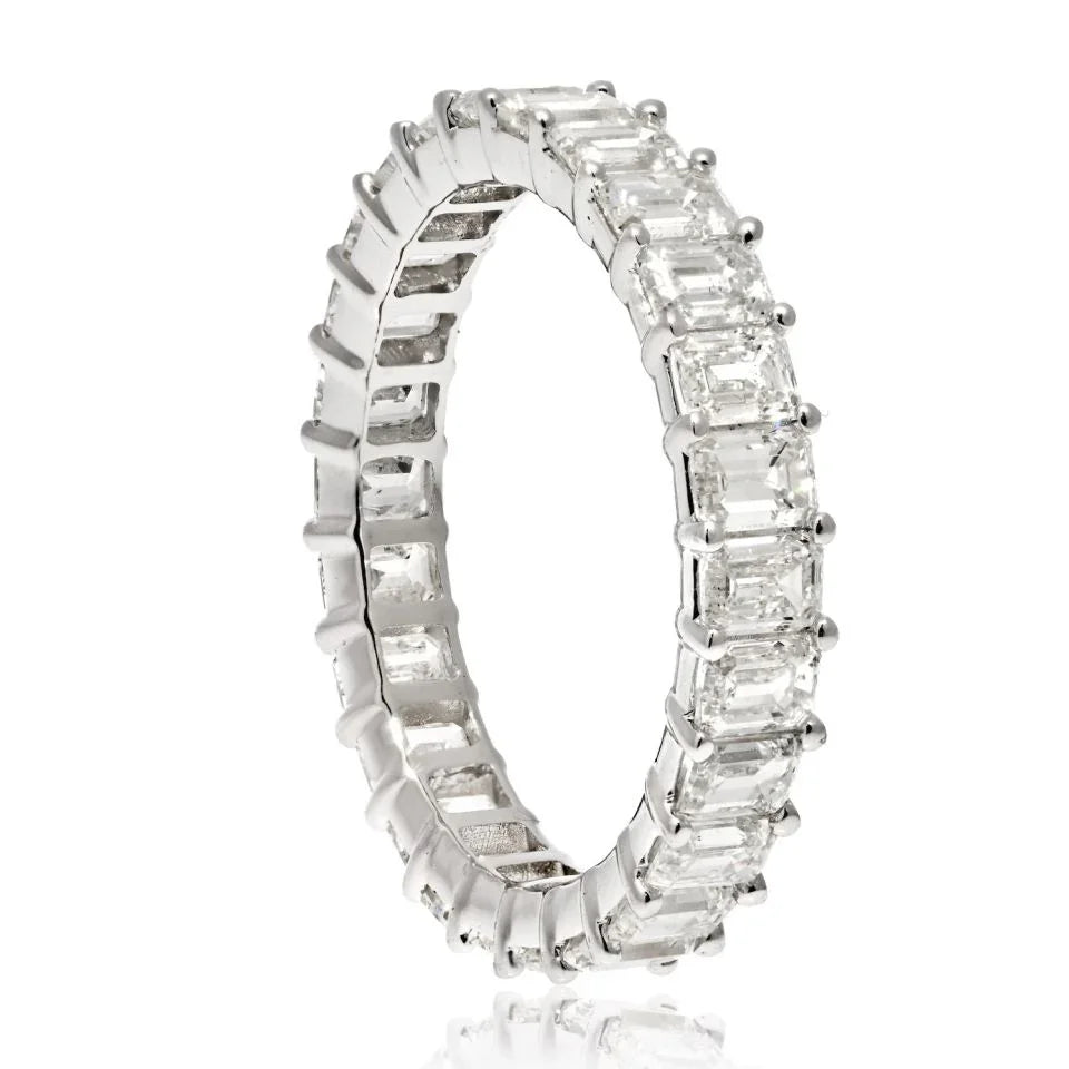 14K White Gold 3.50cttw Emerald Cut Diamond Eternity Band - The Back Vault