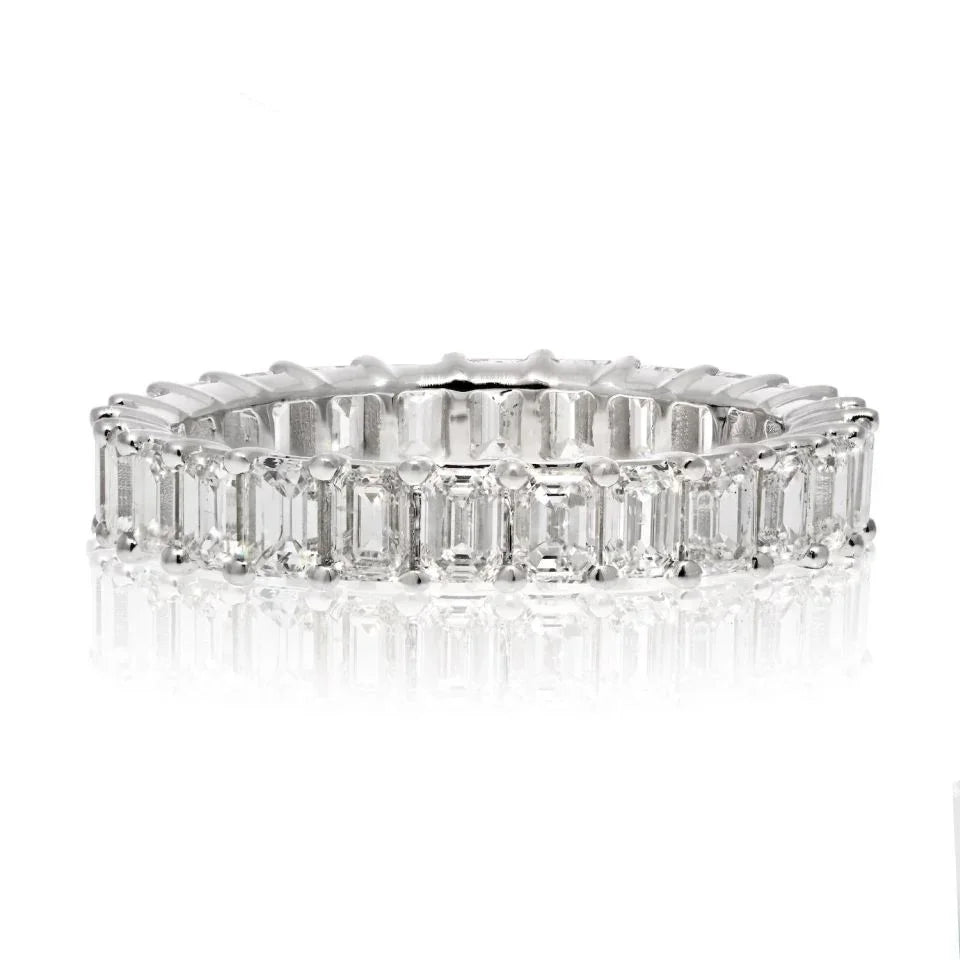14K White Gold 3.50cttw Emerald Cut Diamond Eternity Band - The Back Vault