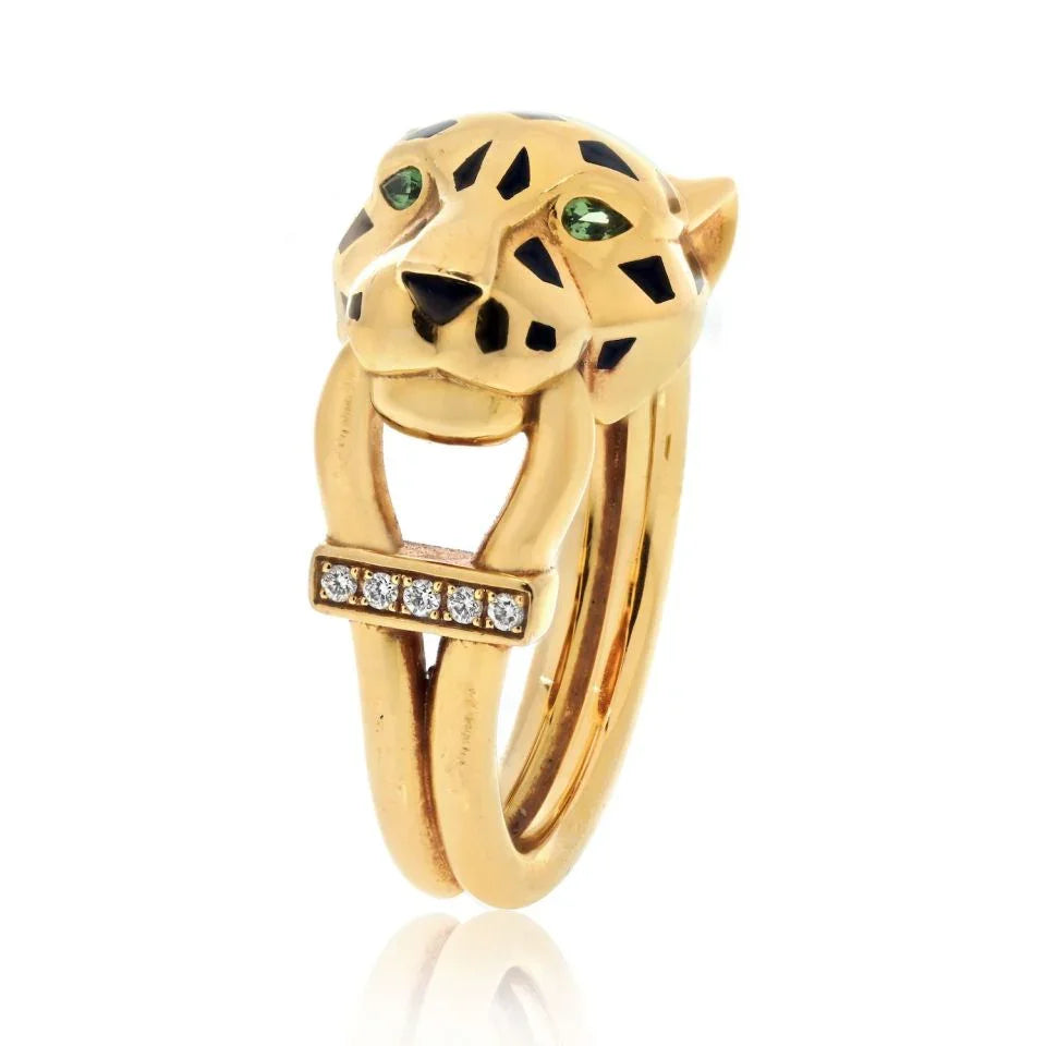 Cartier 18K Yellow Gold Panthere Black Lacquer Ring - The Back Vault