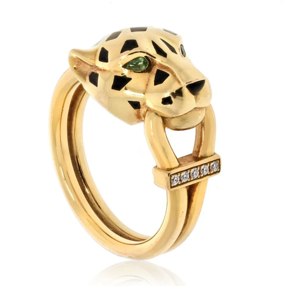 Cartier 18K Yellow Gold Panthere Black Lacquer Ring - The Back Vault