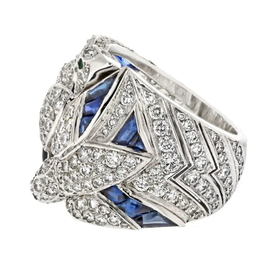 Cartier 18K White Gold Diamond And Sapphire Dove Ring - The Back Vault