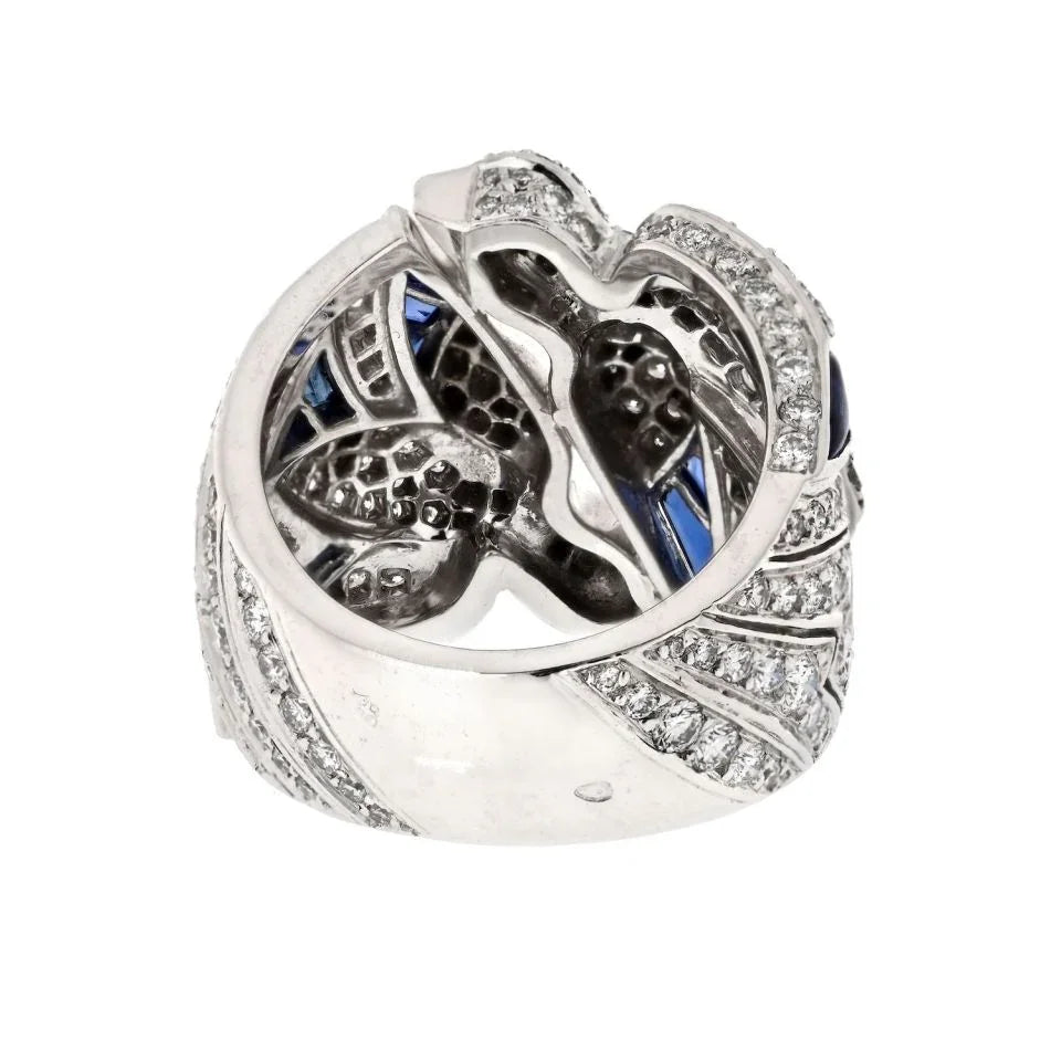 Cartier 18K White Gold Diamond And Sapphire Dove Ring - The Back Vault
