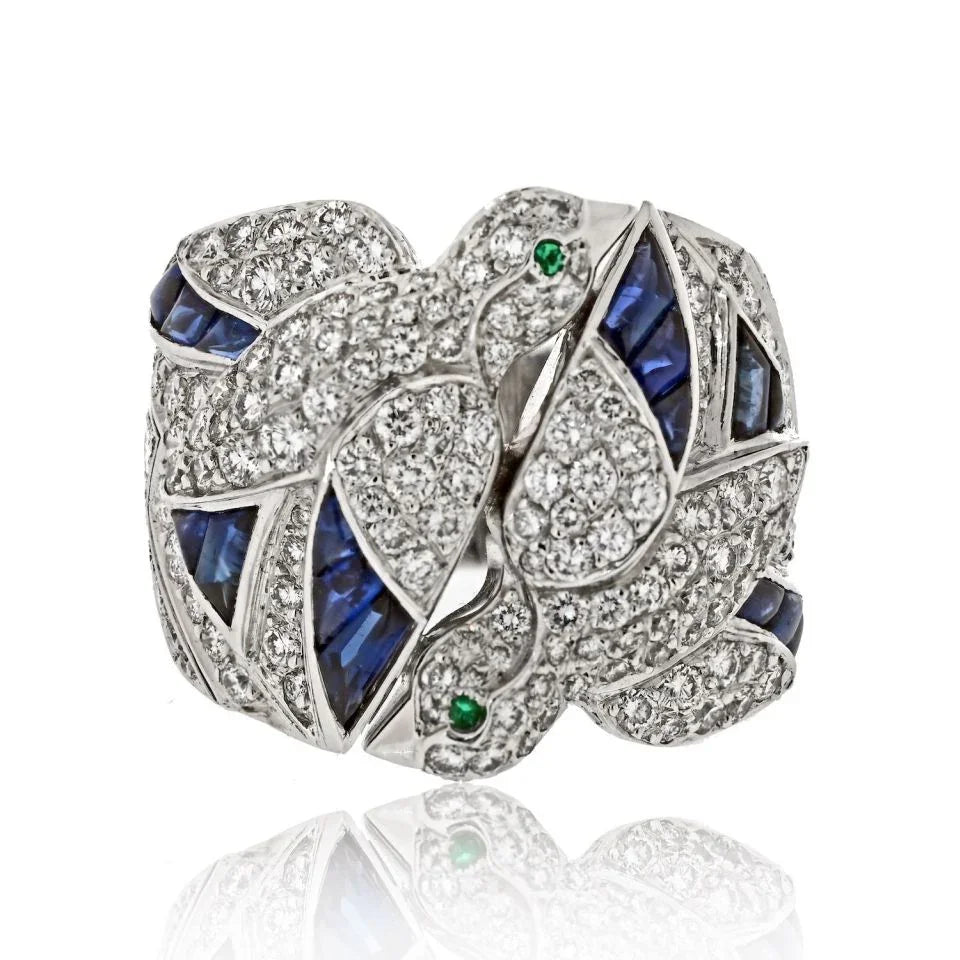 Cartier 18K White Gold Diamond And Sapphire Dove Ring - The Back Vault