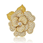 18K Yellow Gold 27.00cts Diamond Flower Brooch - The Back Vault
