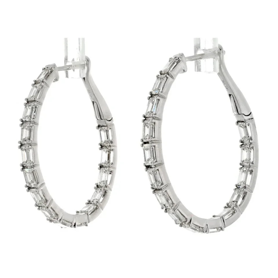 14K White Gold Inside Out Emerald Cut Hoop Earrings - The Back Vault