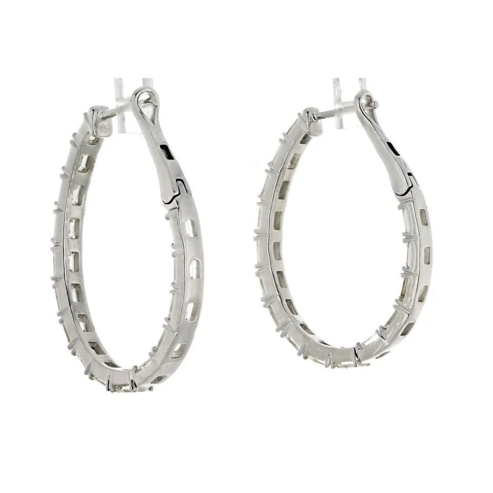 14K White Gold Inside Out Emerald Cut Hoop Earrings - The Back Vault