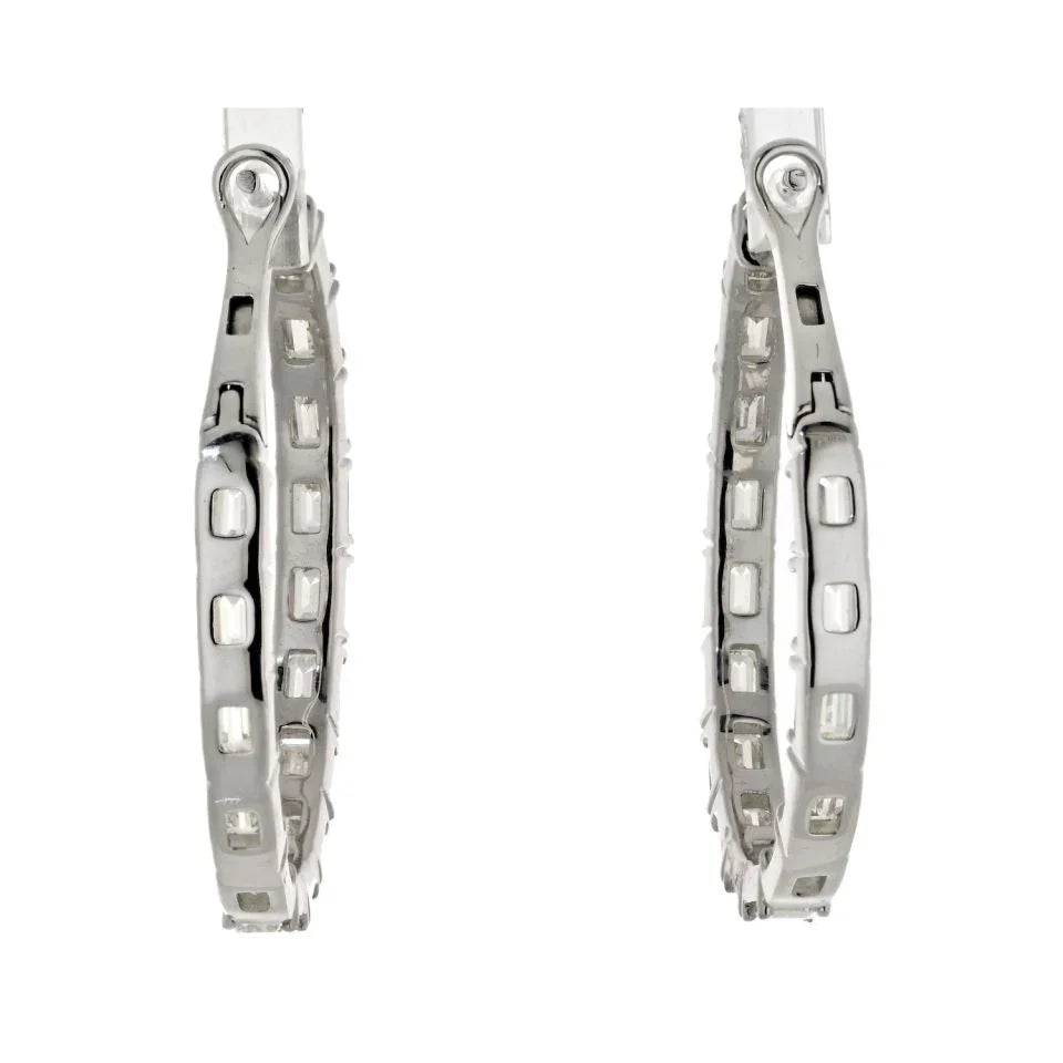 14K White Gold Inside Out Emerald Cut Hoop Earrings - The Back Vault