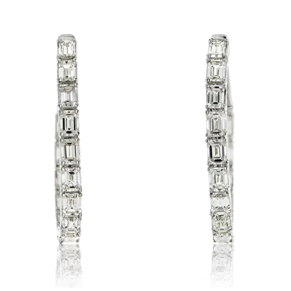 14K White Gold Inside Out Emerald Cut Hoop Earrings - The Back Vault