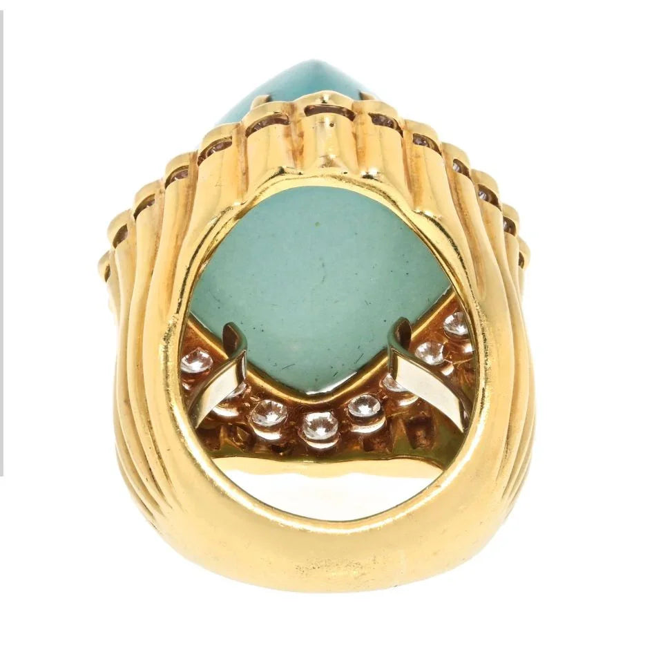 David Webb Platinum & 18K Yellow Gold Turquoise And Diamond 3.30cttw Right Hand Ring - The Back Vault