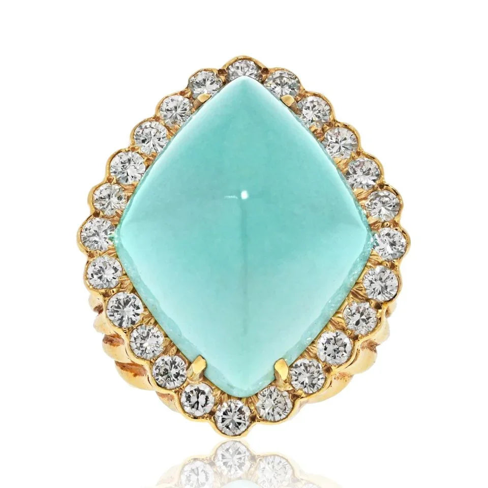 David Webb Platinum & 18K Yellow Gold Turquoise And Diamond 3.30cttw Right Hand Ring - The Back Vault