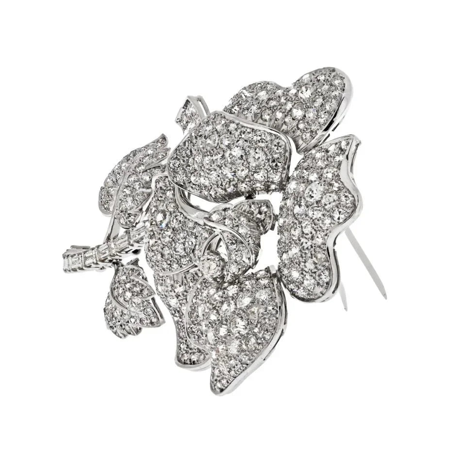 Platinum 27 Carat Round Diamond Flower Brooch - The Back Vault