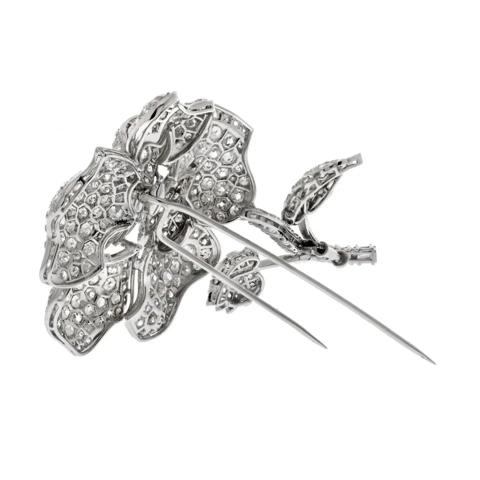Platinum 27 Carat Round Diamond Flower Brooch - The Back Vault