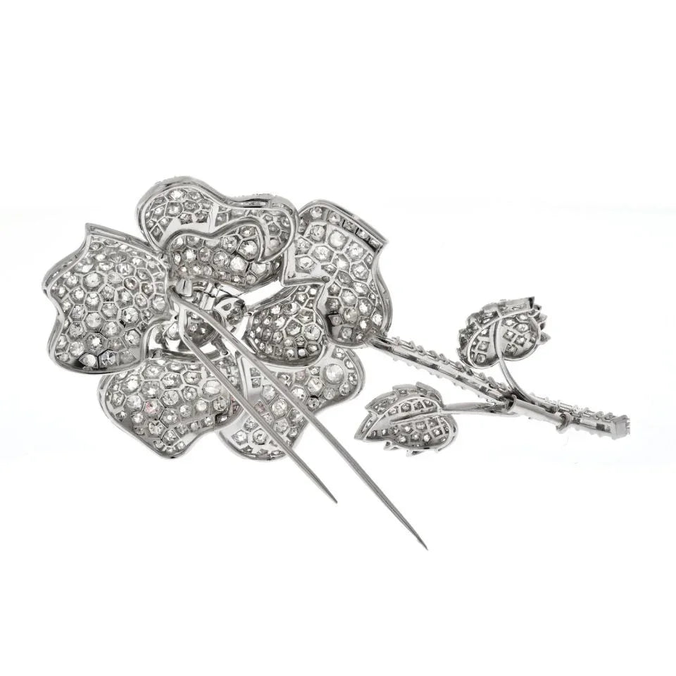 Platinum 27 Carat Round Diamond Flower Brooch - The Back Vault