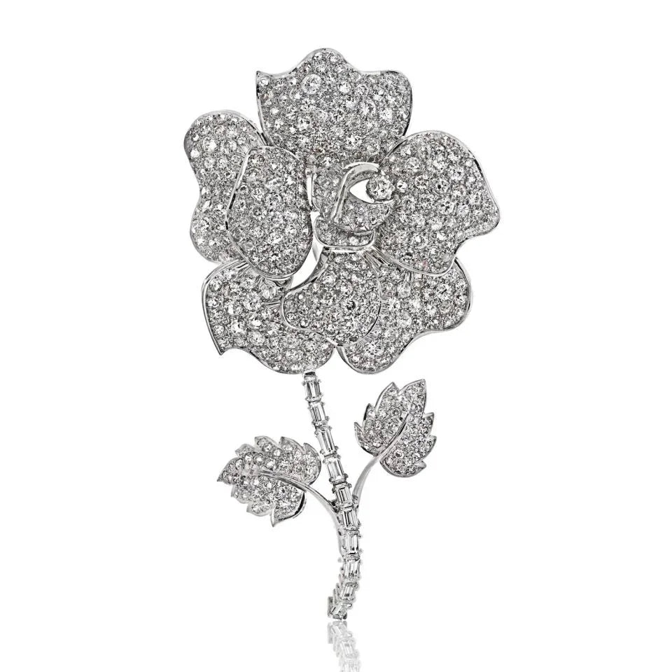 Platinum 27 Carat Round Diamond Flower Brooch - The Back Vault