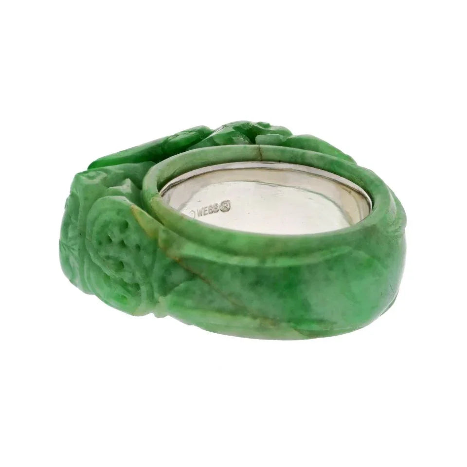 David Webb 14K White Gold Carved Jade Ring - The Back Vault