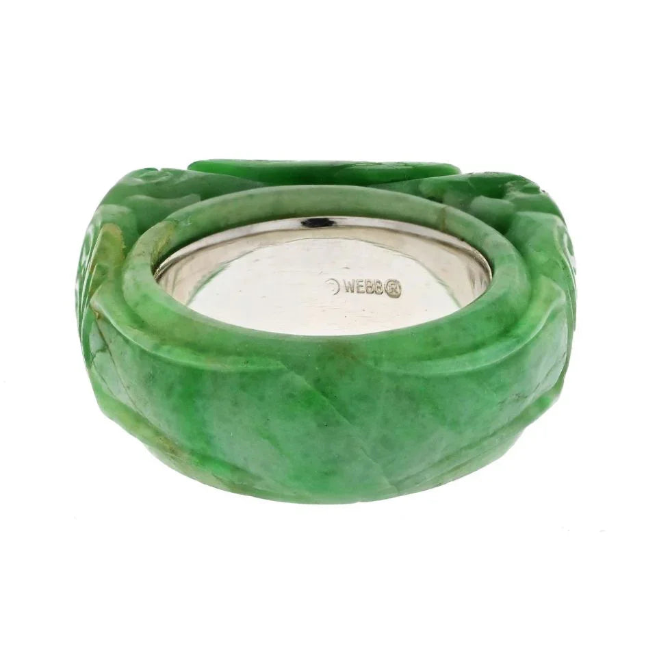 David Webb 14K White Gold Carved Jade Ring - The Back Vault