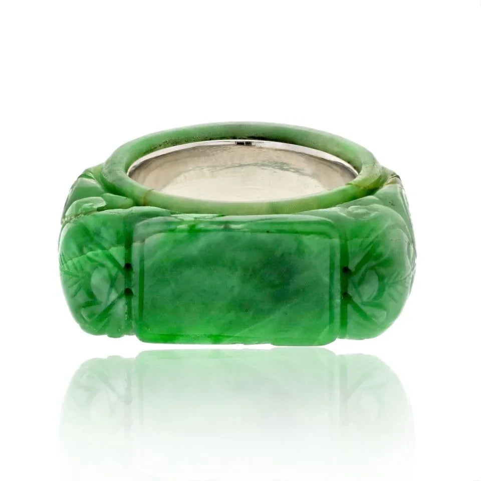 David Webb 14K White Gold Carved Jade Ring - The Back Vault