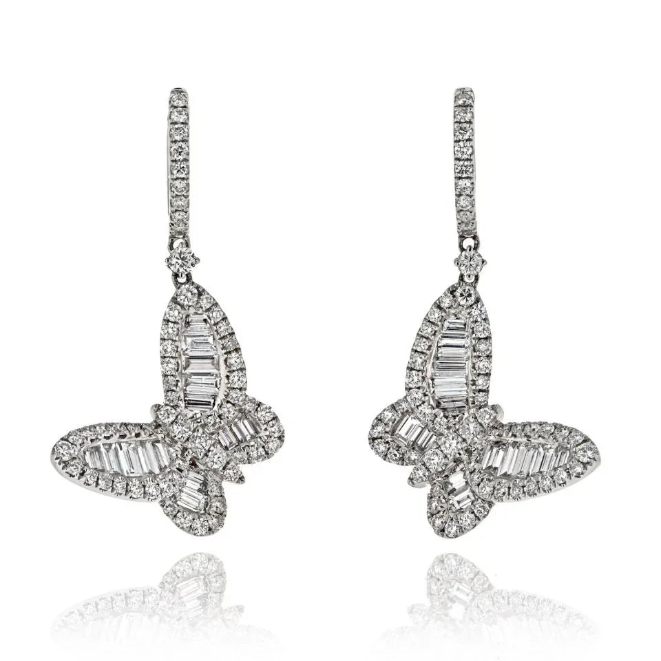 18K White Gold 3.50cttw Diamond Butterfly Earrings - The Back Vault