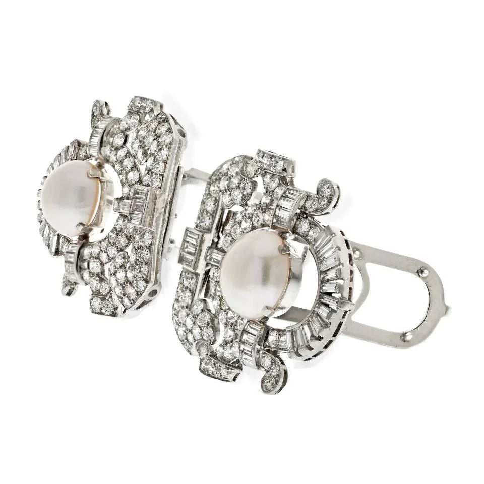 Seaman Schepps Platinum Diamond and Pearl Double Clip Brooch - The Back Vault