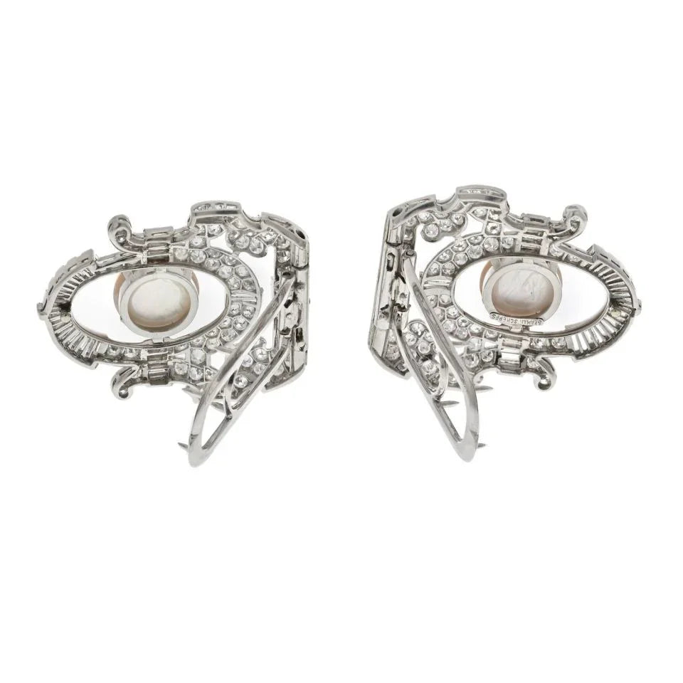 Seaman Schepps Platinum Diamond and Pearl Double Clip Brooch - The Back Vault