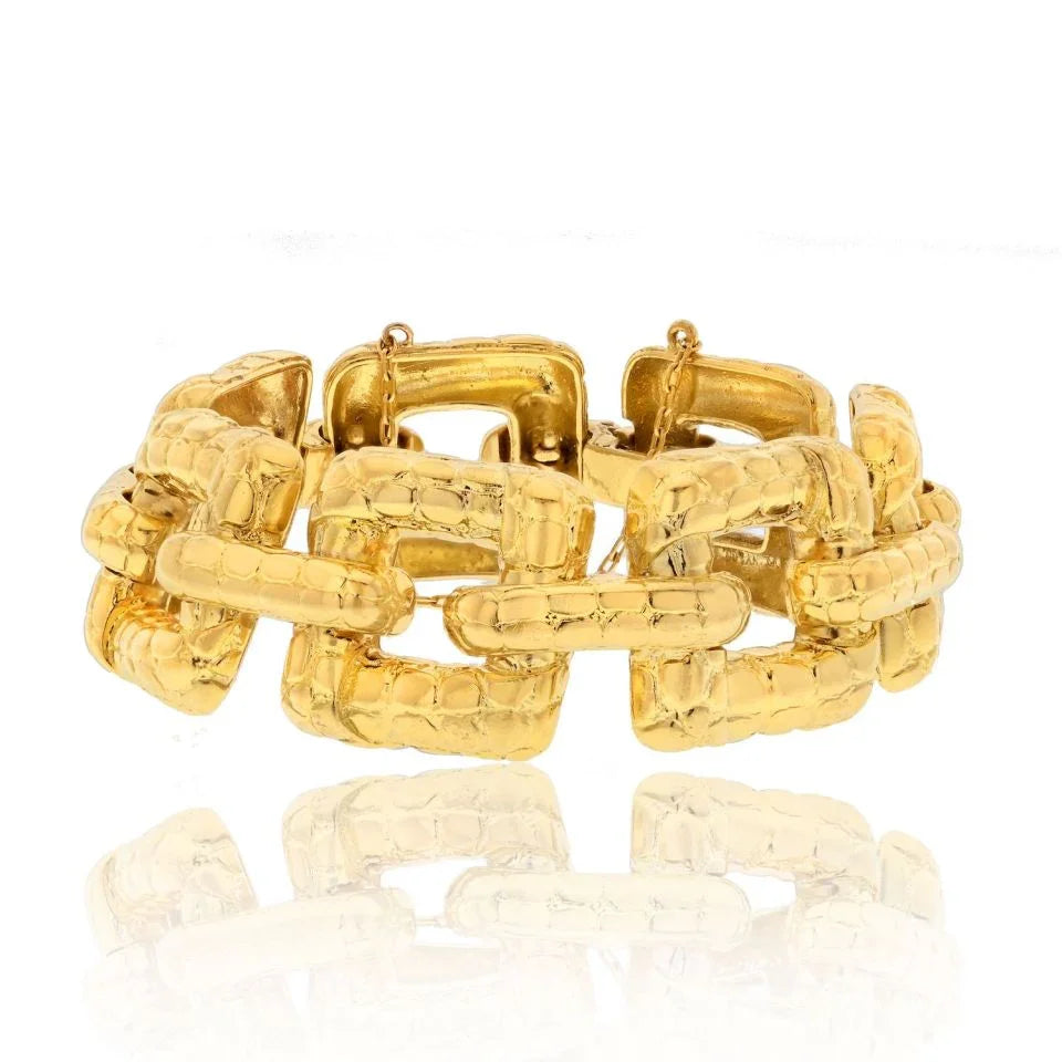 Tiffany & Co. 18K Yellow Gold textured Wide Square Link Bracelet - The Back Vault