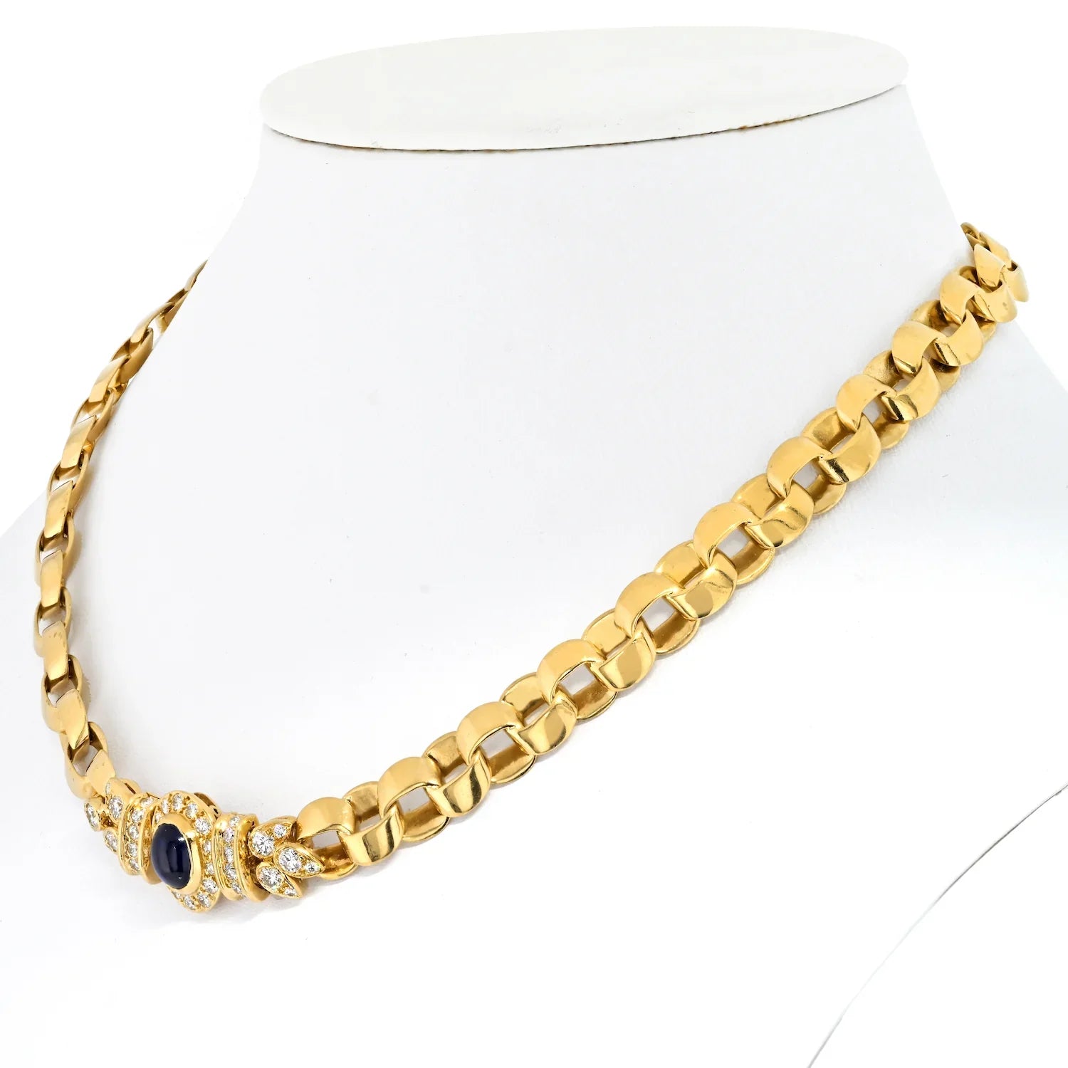 Van Cleef & Arpels 18k Yellow Gold Diamond and Sapphire Curb Link Chain Necklace - The Back Vault
