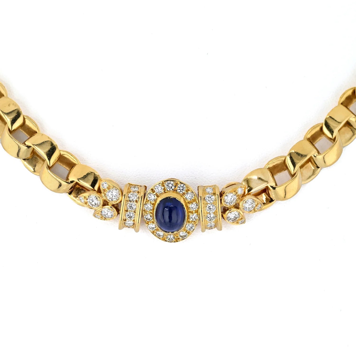 Van Cleef & Arpels 18k Yellow Gold Diamond and Sapphire Curb Link Chain Necklace - The Back Vault