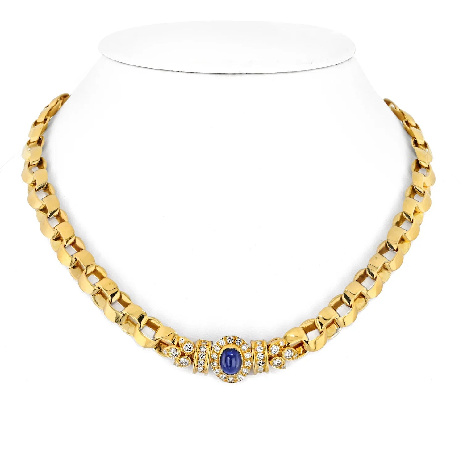 Van Cleef & Arpels 18k Yellow Gold Diamond and Sapphire Curb Link Chain Necklace - The Back Vault
