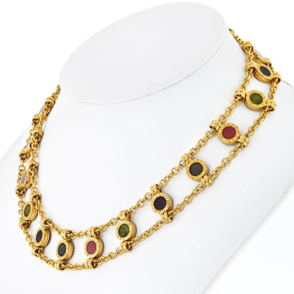 Bvlgari 18K Yellow Gold Collar Multistone Gemstone Chain Necklace - The Back Vault