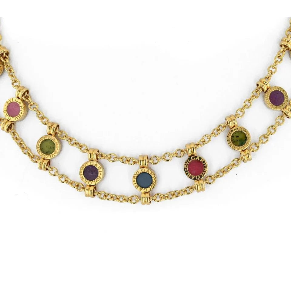 Bvlgari 18K Yellow Gold Collar Multistone Gemstone Chain Necklace - The Back Vault