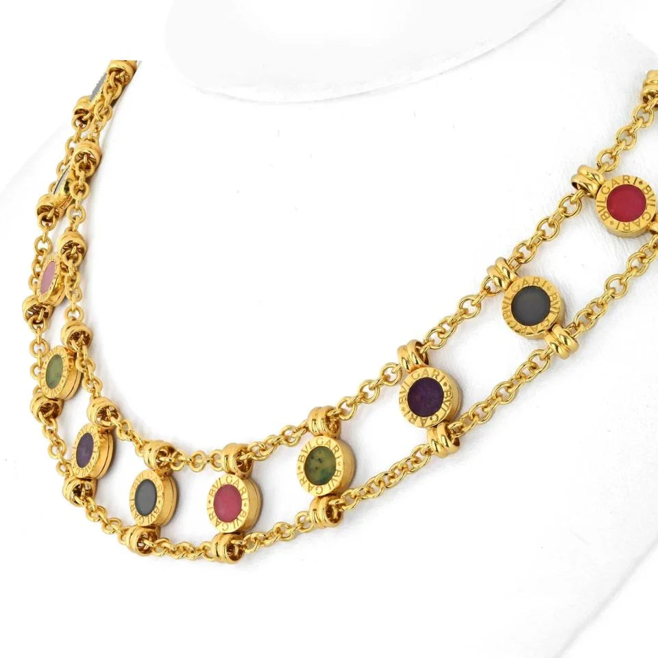 Bvlgari 18K Yellow Gold Collar Multistone Gemstone Chain Necklace - The Back Vault