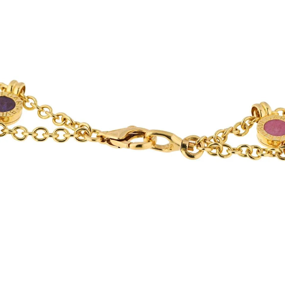Bvlgari 18K Yellow Gold Collar Multistone Gemstone Chain Necklace - The Back Vault