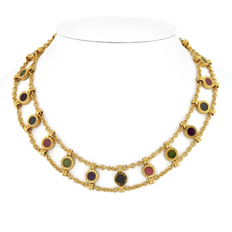 Bvlgari 18K Yellow Gold Collar Multistone Gemstone Chain Necklace - The Back Vault