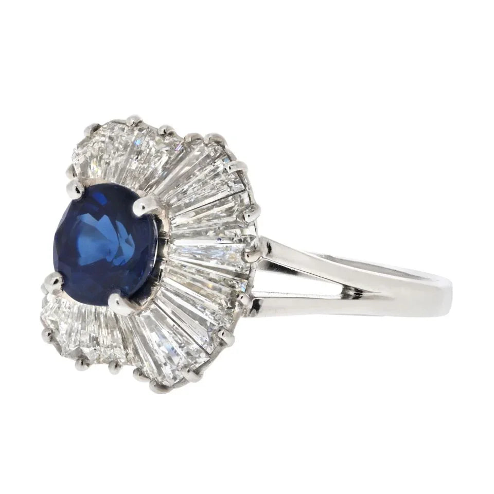 Oscar Heyman Platinum 1.99ct Cushion Cut Sapphire And Diamond Ballerina Ring - The Back Vault