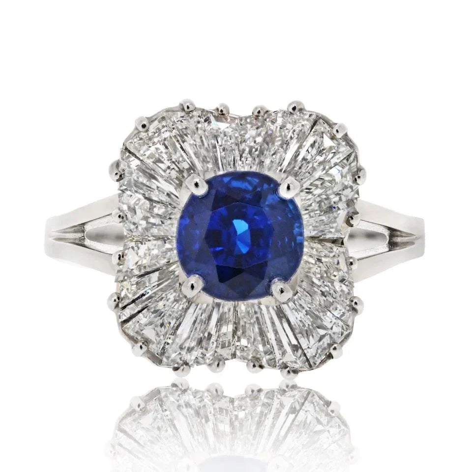 Oscar Heyman Platinum 1.99ct Cushion Cut Sapphire And Diamond Ballerina Ring - The Back Vault