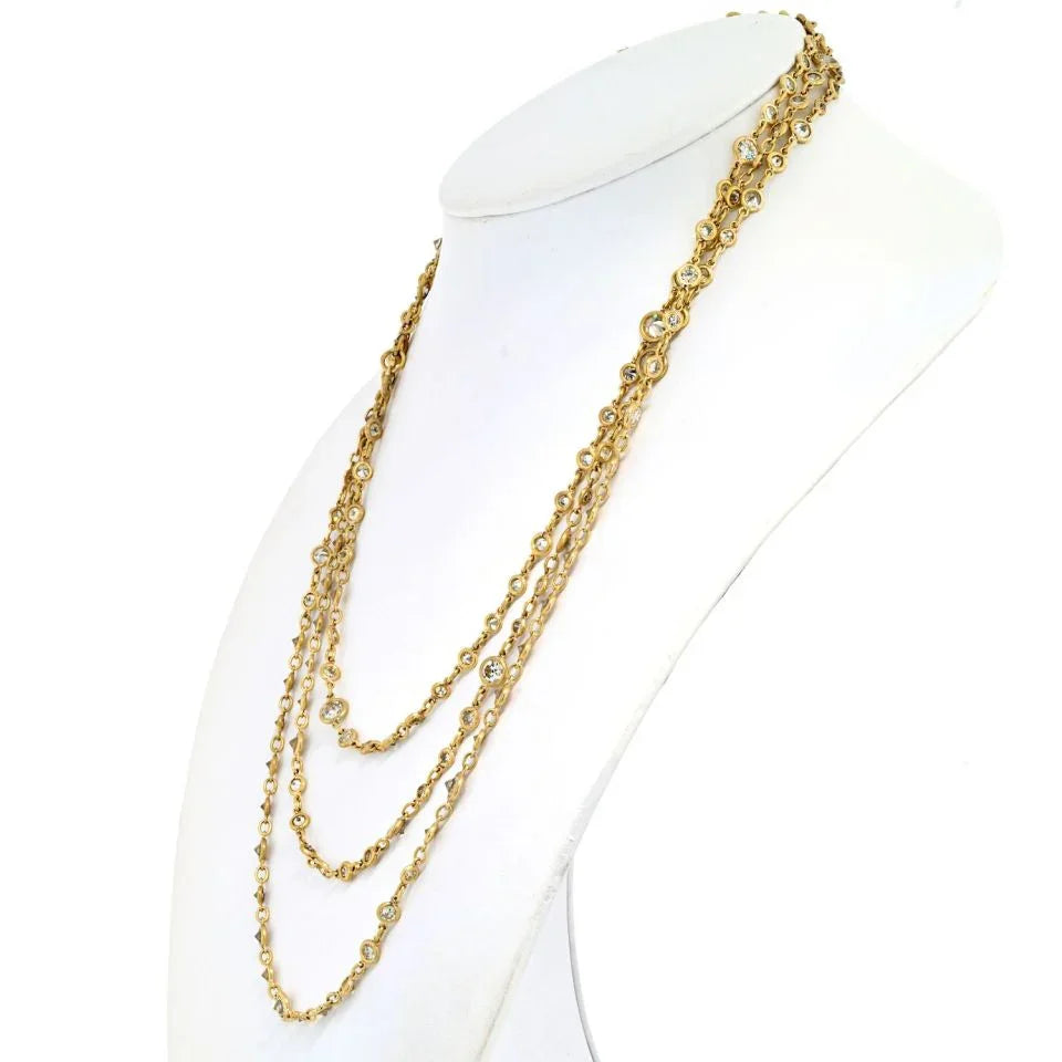 18K Yellow Gold 60 inches 30.00cttw Round Cut Diamond By The Yard Necklace - The Back Vault