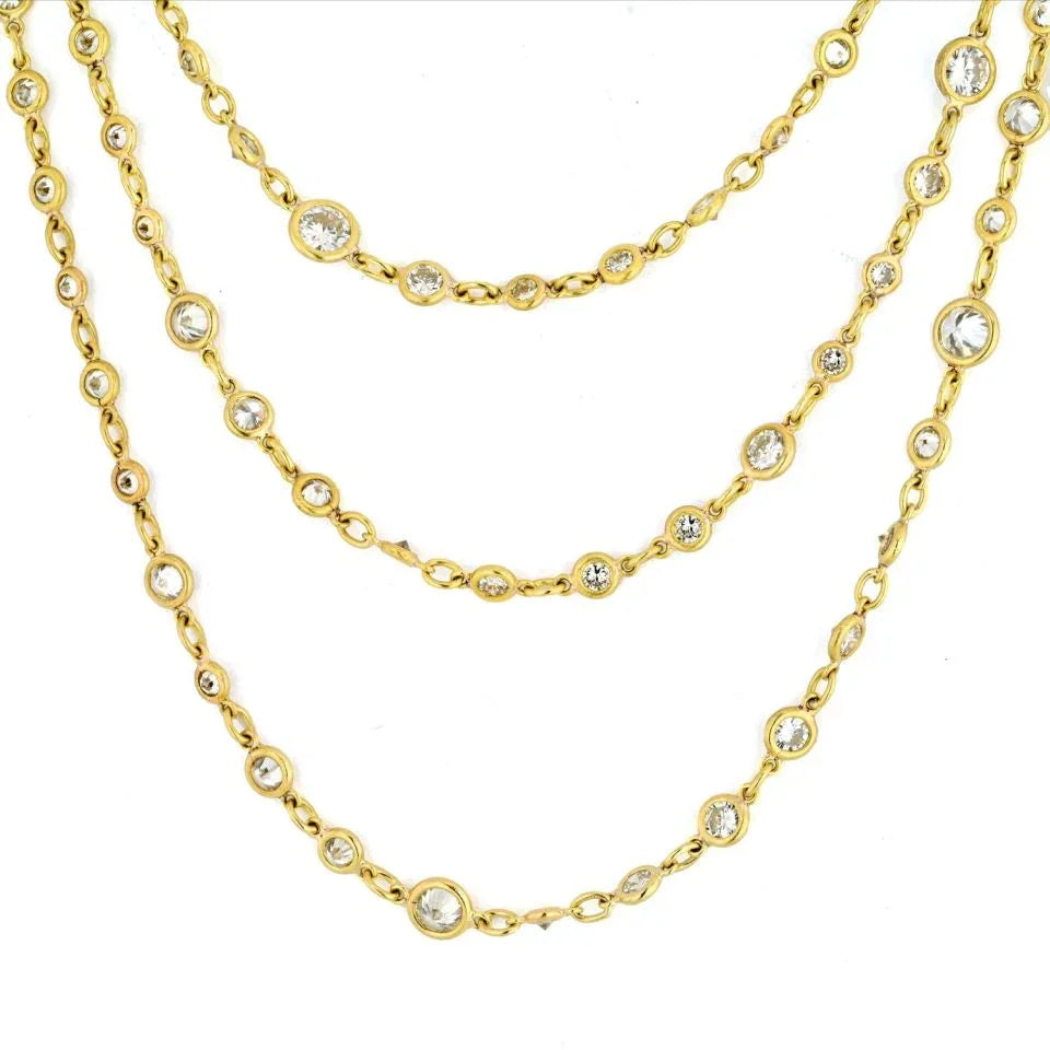 18K Yellow Gold 60 inches 30.00cttw Round Cut Diamond By The Yard Necklace - The Back Vault
