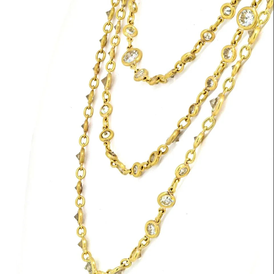 18K Yellow Gold 60 inches 30.00cttw Round Cut Diamond By The Yard Necklace - The Back Vault