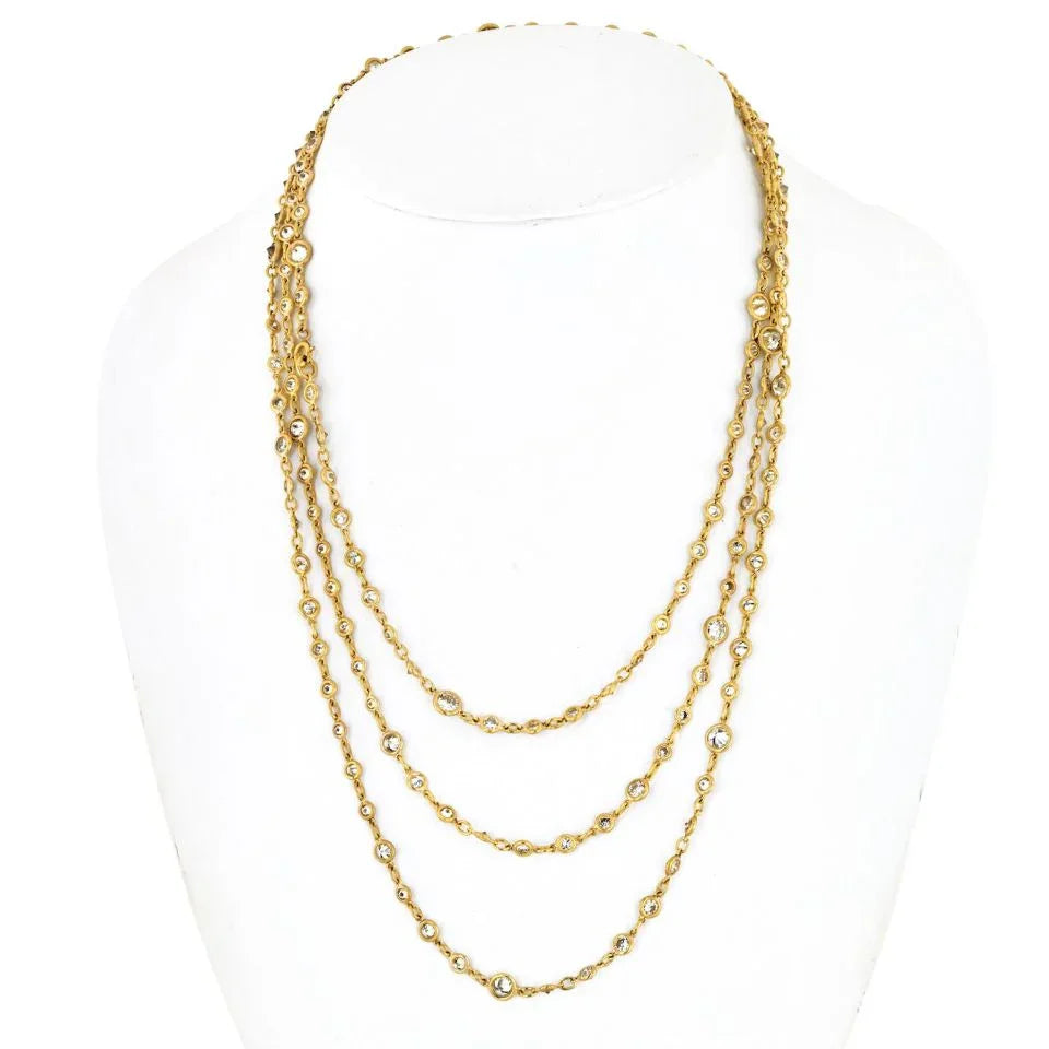 18K Yellow Gold 60 inches 30.00cttw Round Cut Diamond By The Yard Necklace - The Back Vault