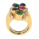 David Webb Platinum & 18K Yellow Gold Multigem Sapphire, Ruby, Emerald And Diamond Cocktail Ring - The Back Vault
