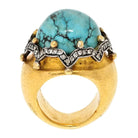 23K Yellow Gold Dome Turquoise And Diamond Cocktail Ring - The Back Vault