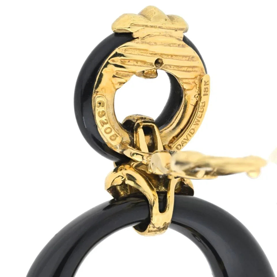 David Webb Platinum & 18K Yellow Gold Black Enamel Doorknockers Earrings - The Back Vault