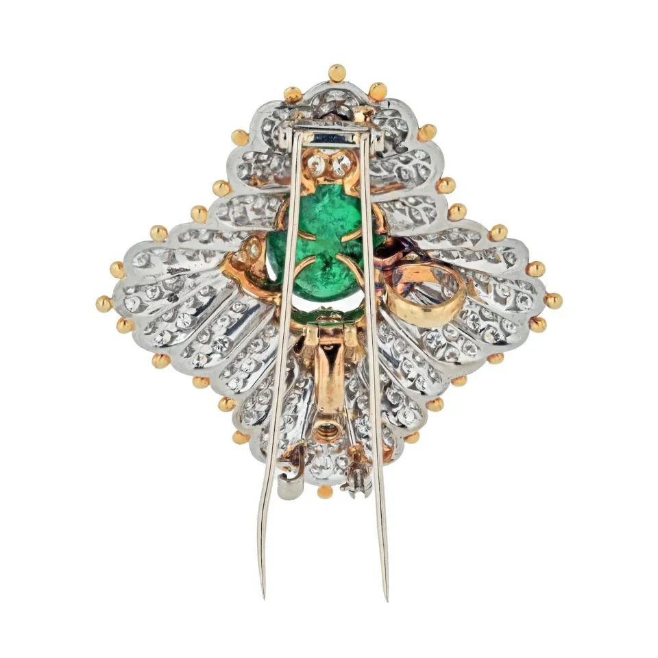 Tiffany & Co. Schlumberger Platinum & 18K Yellow Gold 12.00ct Green Emerald And Diamond Brooch - The Back Vault