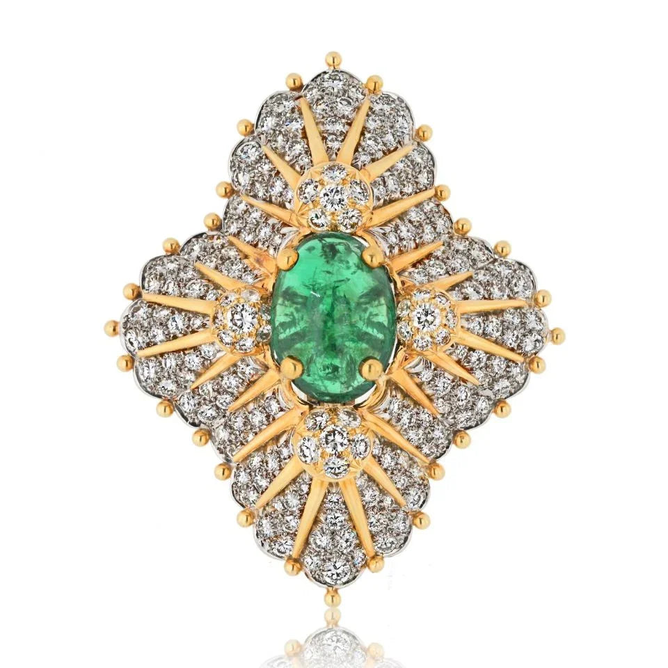 Tiffany & Co. Schlumberger Platinum & 18K Yellow Gold 12.00ct Green Emerald And Diamond Brooch - The Back Vault