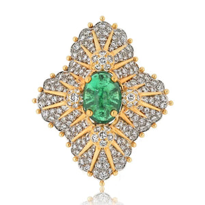 Tiffany & Co. Schlumberger Platinum & 18K Yellow Gold 12.00ct Green Emerald And Diamond Brooch